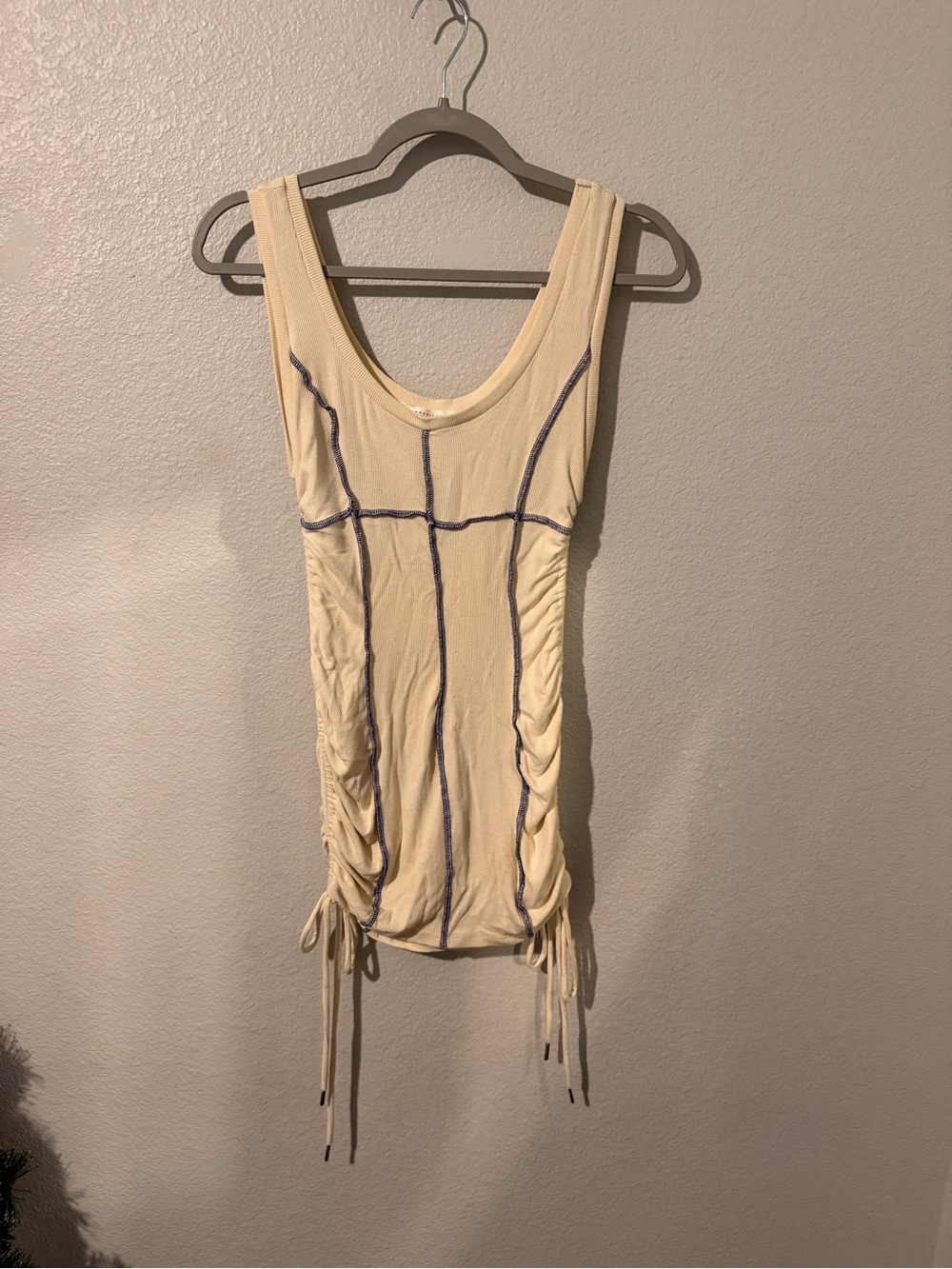 American Threads Cream Tank Dress with Navy Stitching